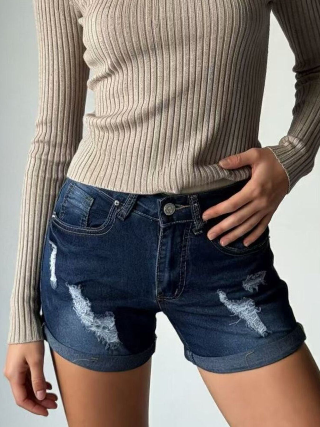 Distressed Wash Denim Shorts