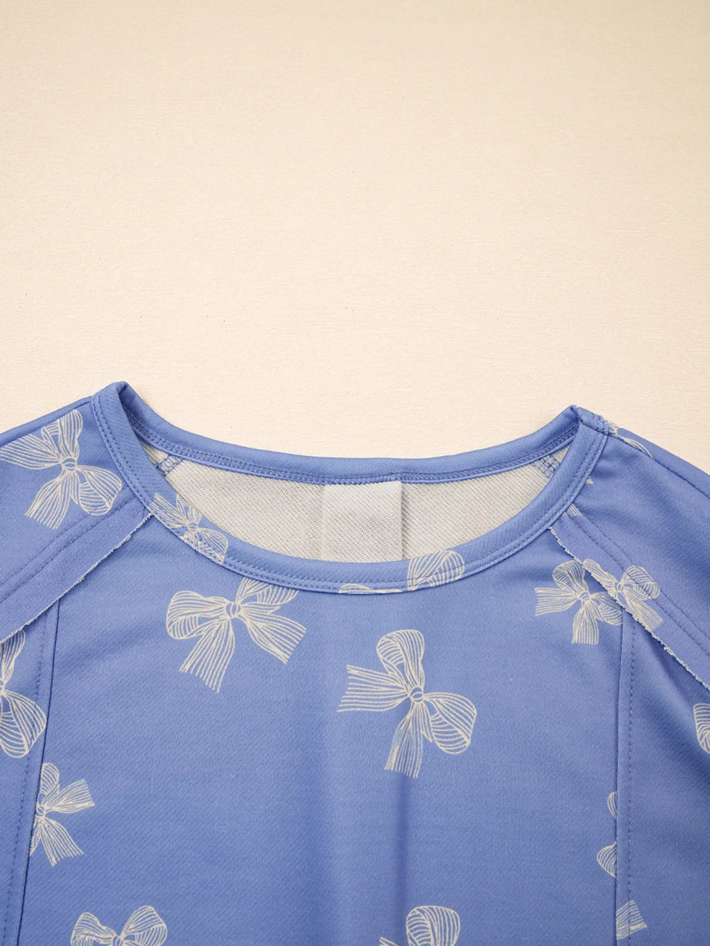 Bow Knot Print Crewneck Ruffled Sleeve Shift Mini Dress
