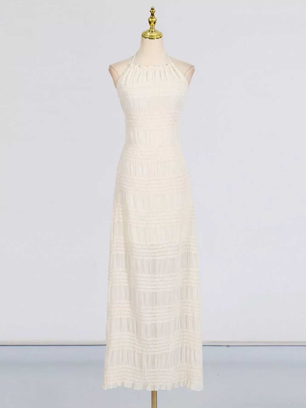 Ruched Halter Neck Maxi Dress