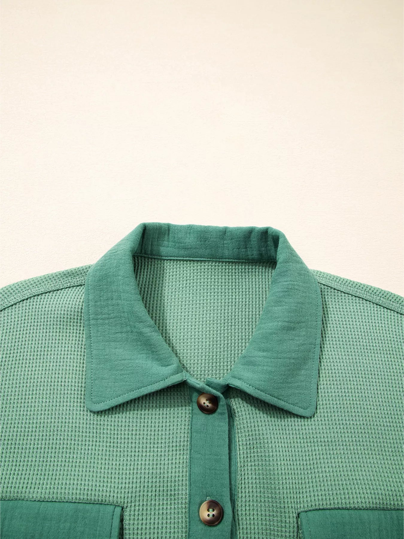 Waffle Knit Vintage Patchwork Button Up Loose Shirt