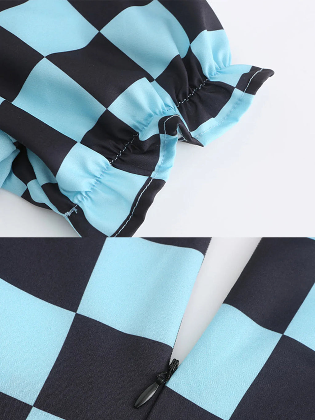Checkered Short Sleeve Tiered Mini Dress