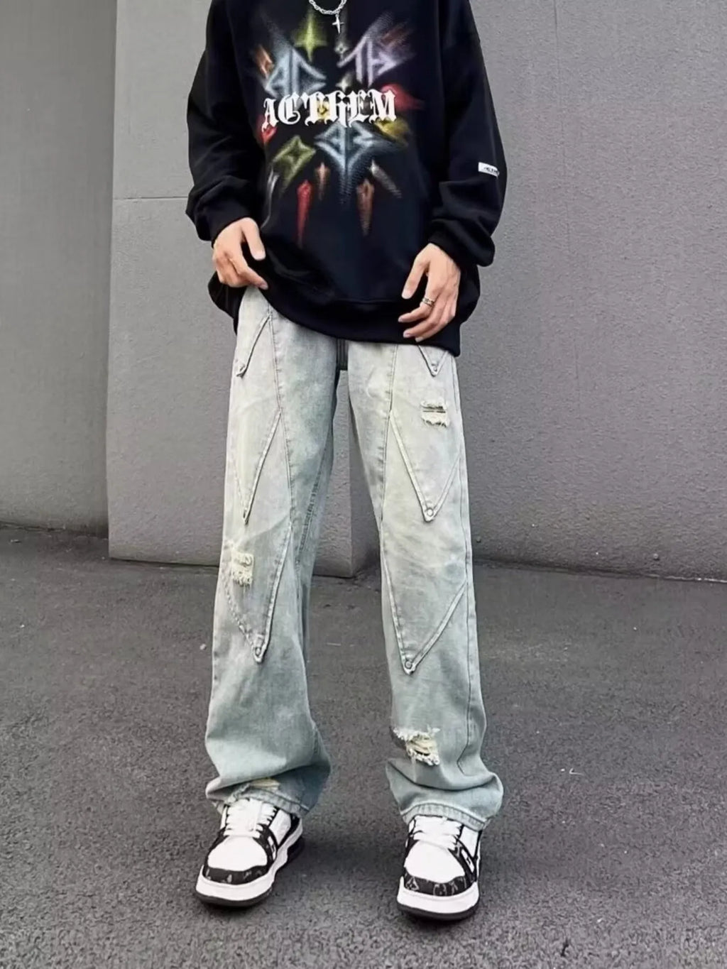 Men's Full Size Distressed Wide Leg Jeans Plus Size