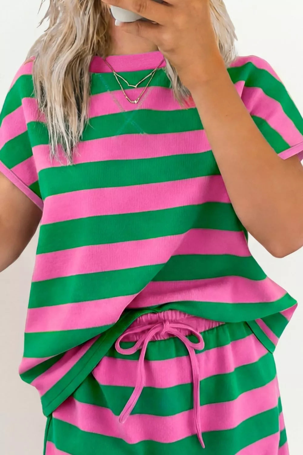 Striped Casual Tee and Skirt Two-Piece Set