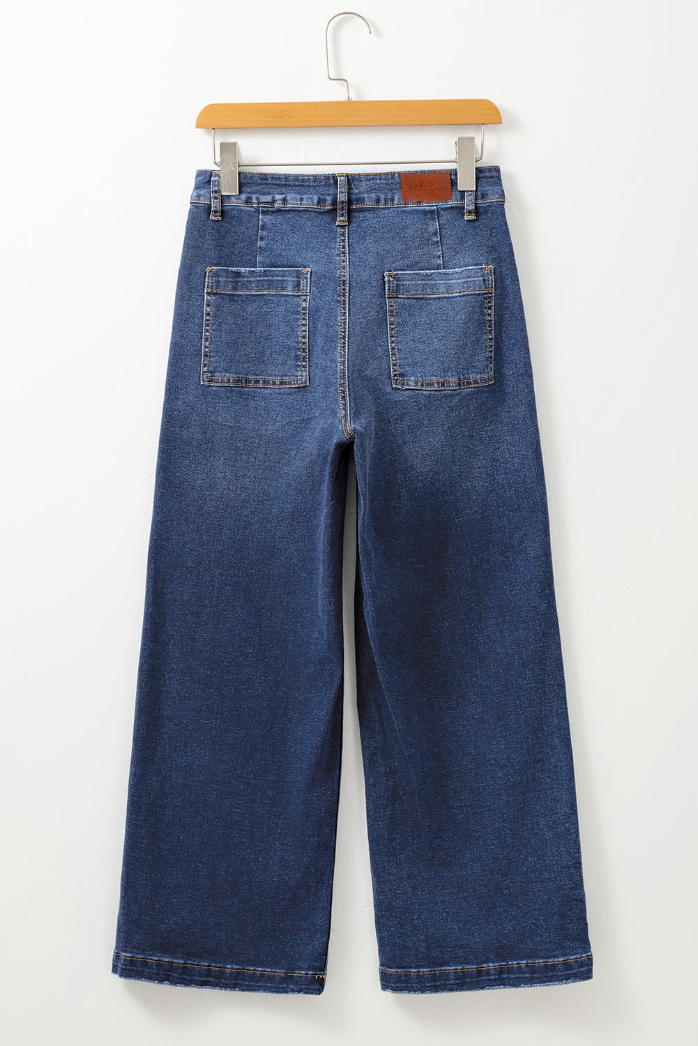 Denim High Waist Patch Pocket Straight Leg Jeans