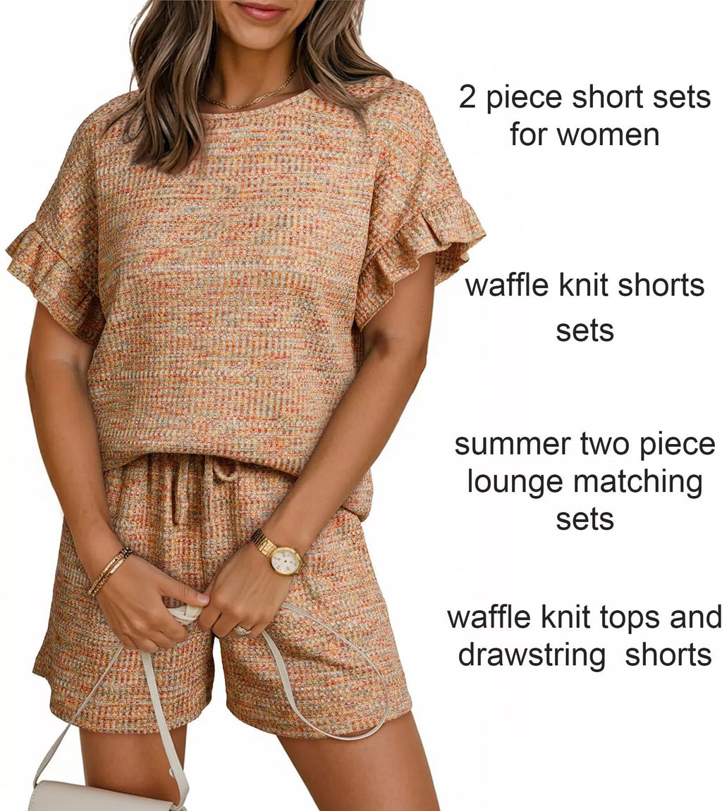 Ruffle Sleeve Textured Top and Shorts Set