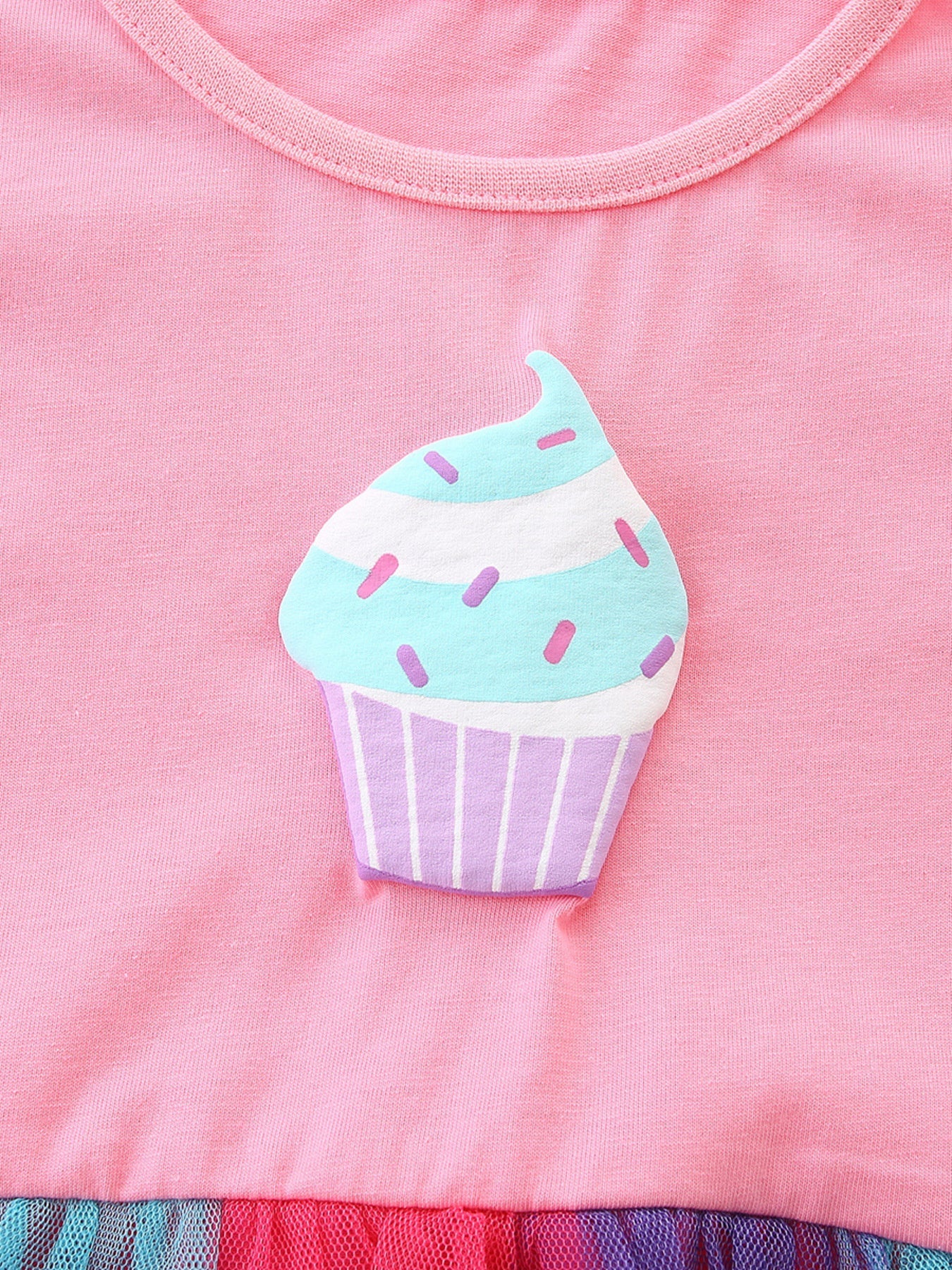 Children's Cupcake Graphic Rainbow Tulle Dress