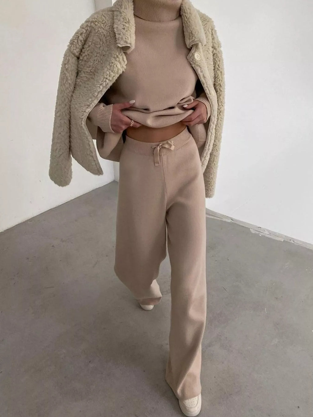 Full Size Turtleneck Long Sleeve Top and Pants Sweater Set Plus Size