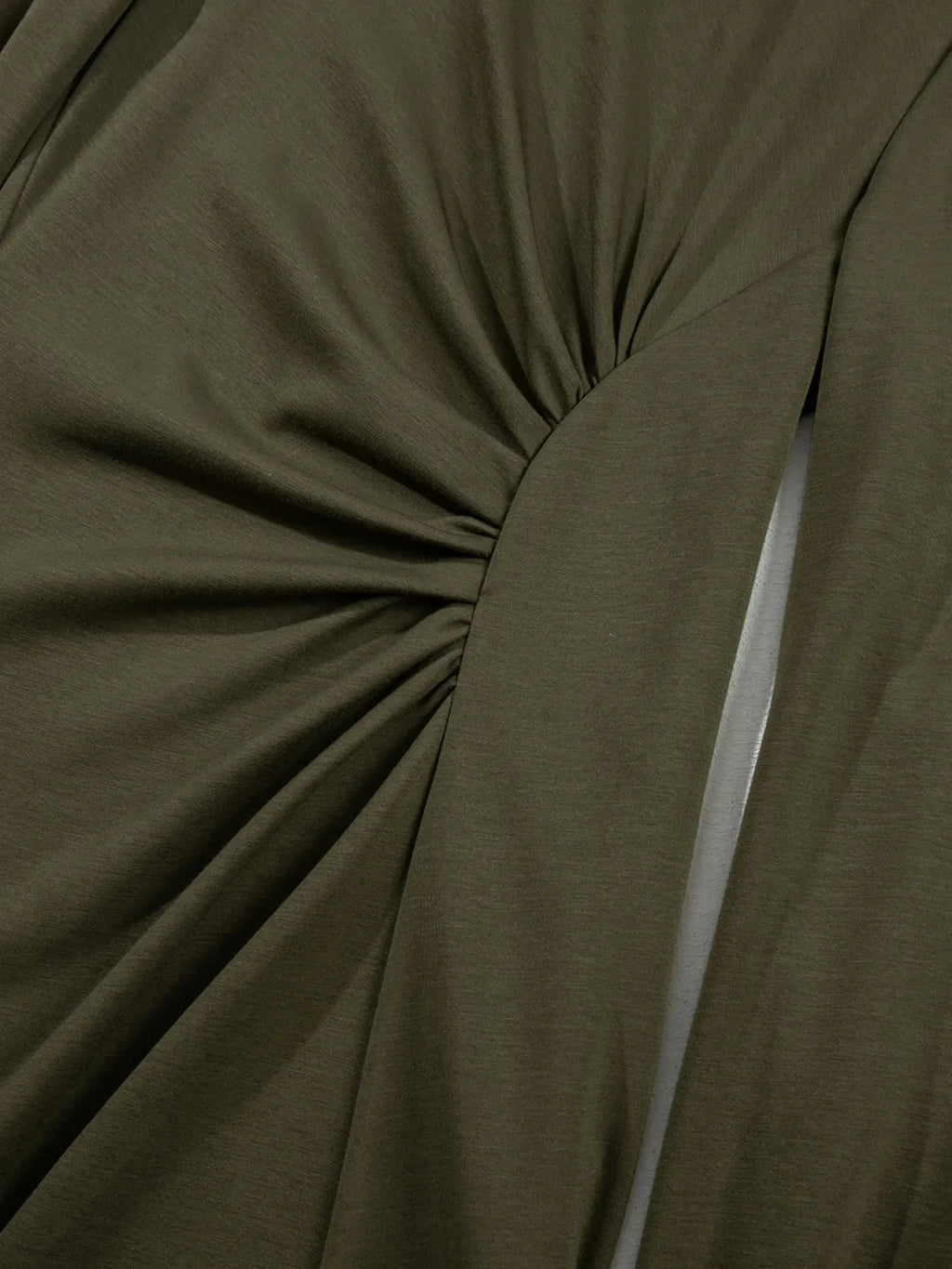 Solid Color Ruched Detail Long Sleeve Midi Dress