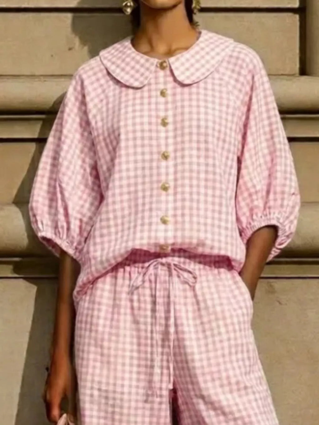 Full Size Plaid Button Up Shirt and Pants Set Plus Size