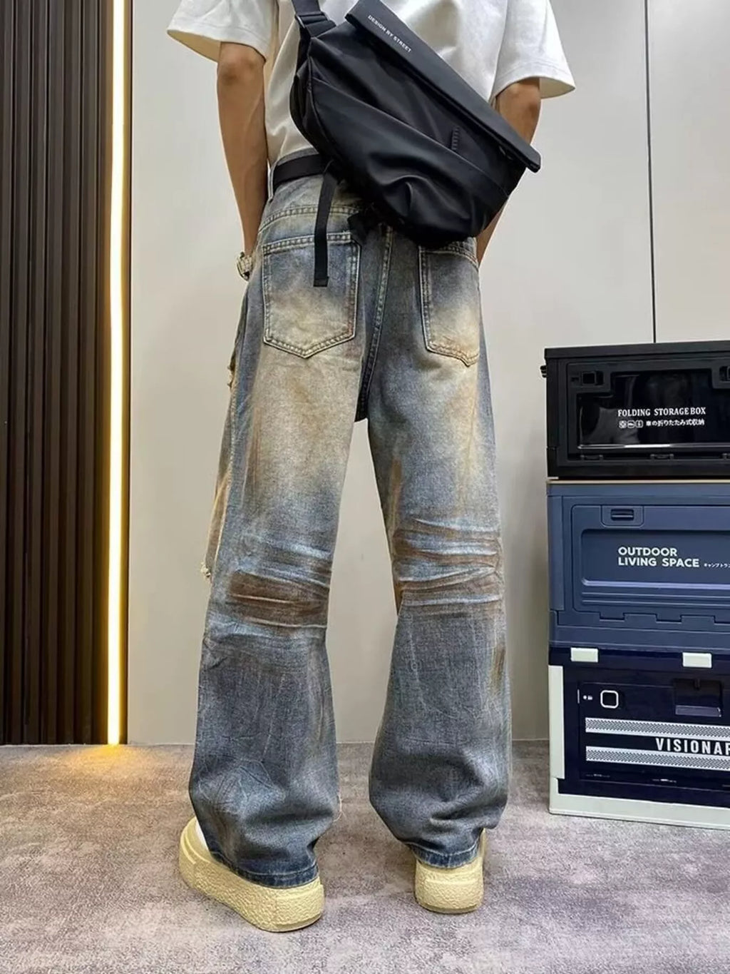 Men's Full Size Distressed Wide Leg Jeans Plus Size