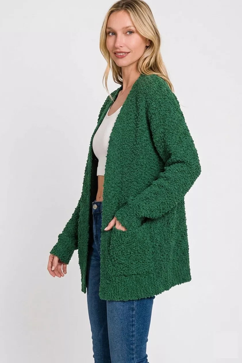 Zenana Long Sleeve Popcorn Sweater Cardigan with Pockets