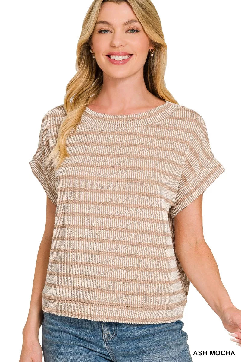 Zenana Raised Rib Striped Top