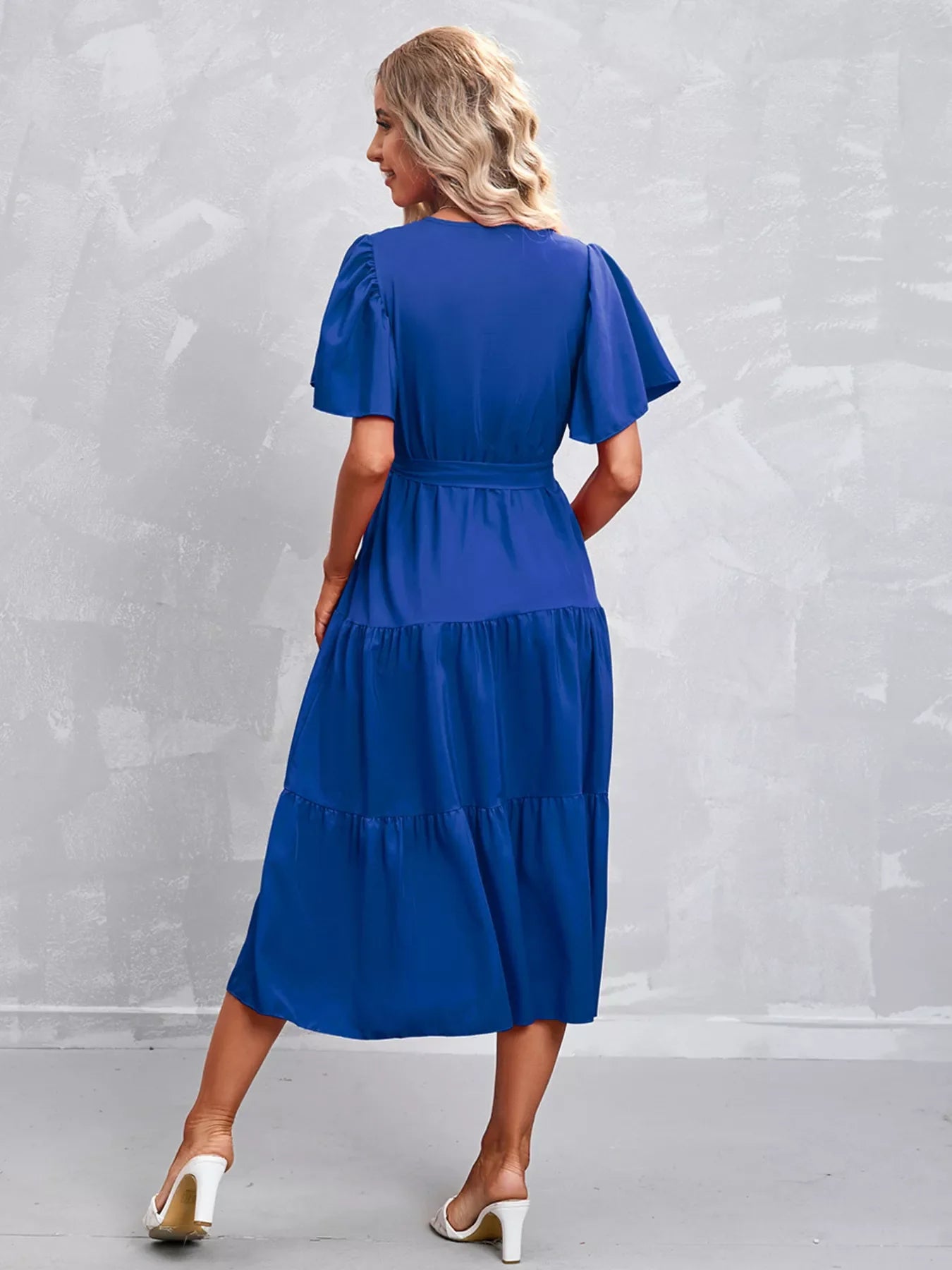 Flutter Sleeve Tiered Midi Dress