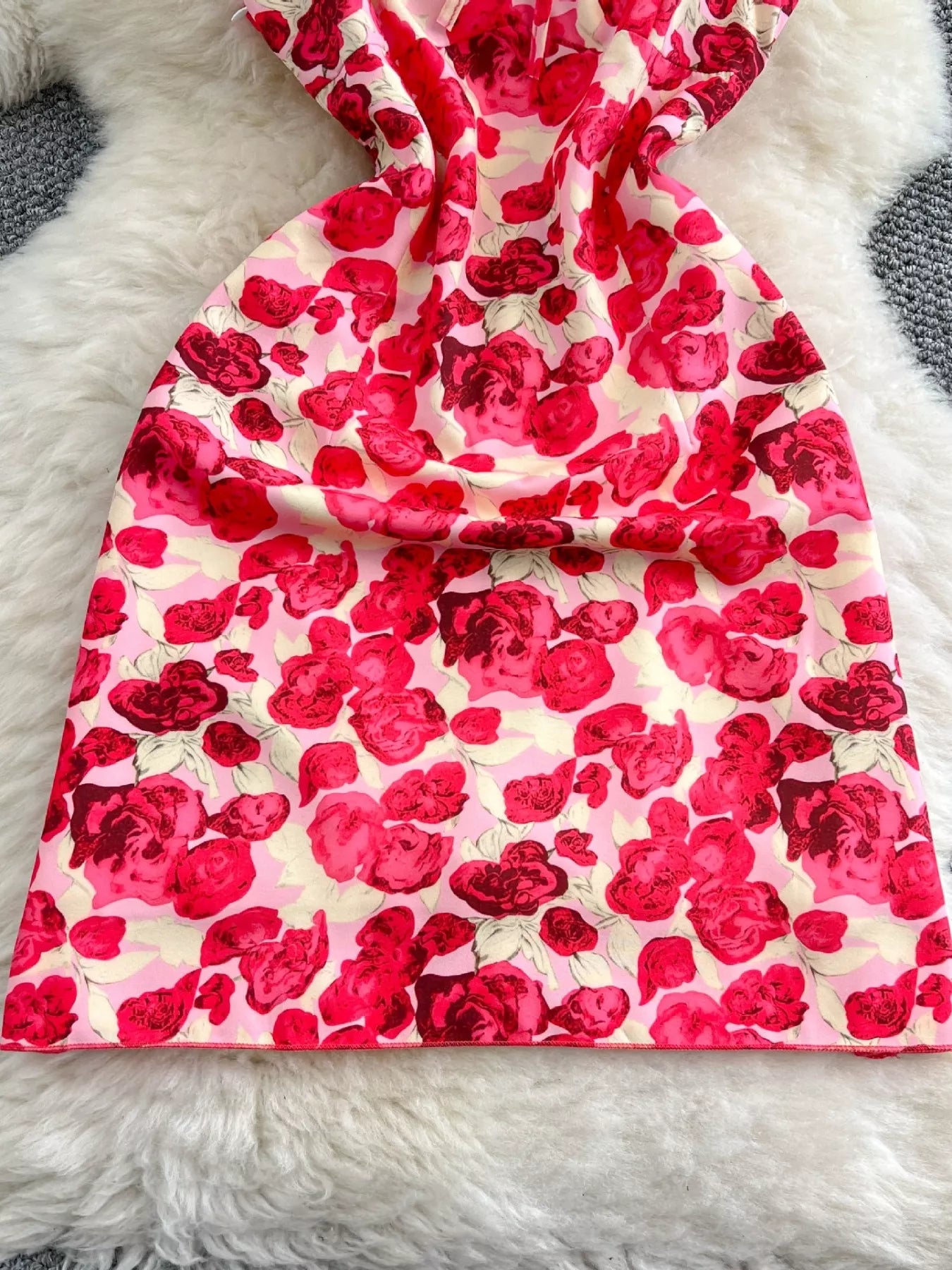 Floral Print Ruffle Trim Mini Dress