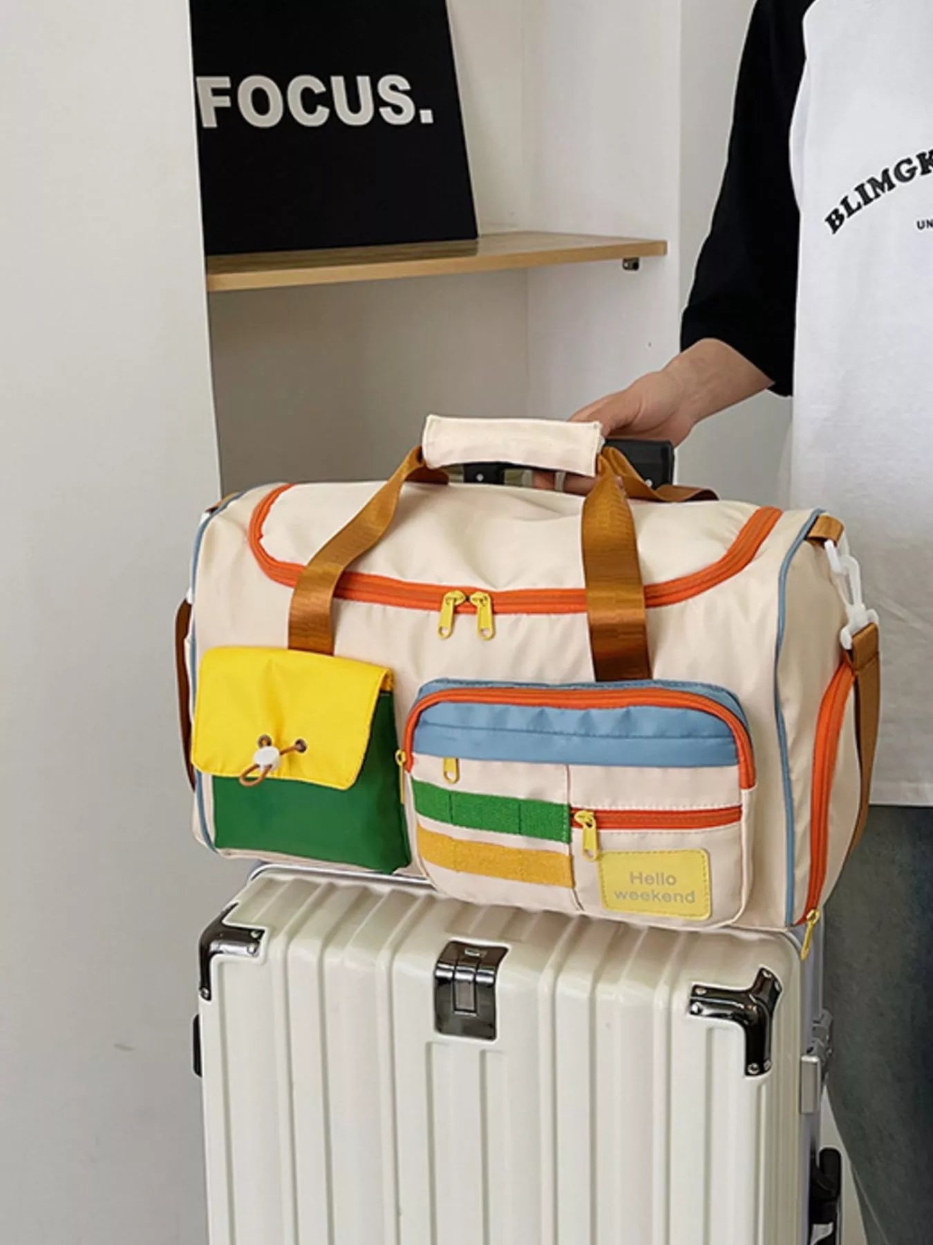 Multi-Pocket Color-Block Travel Bag