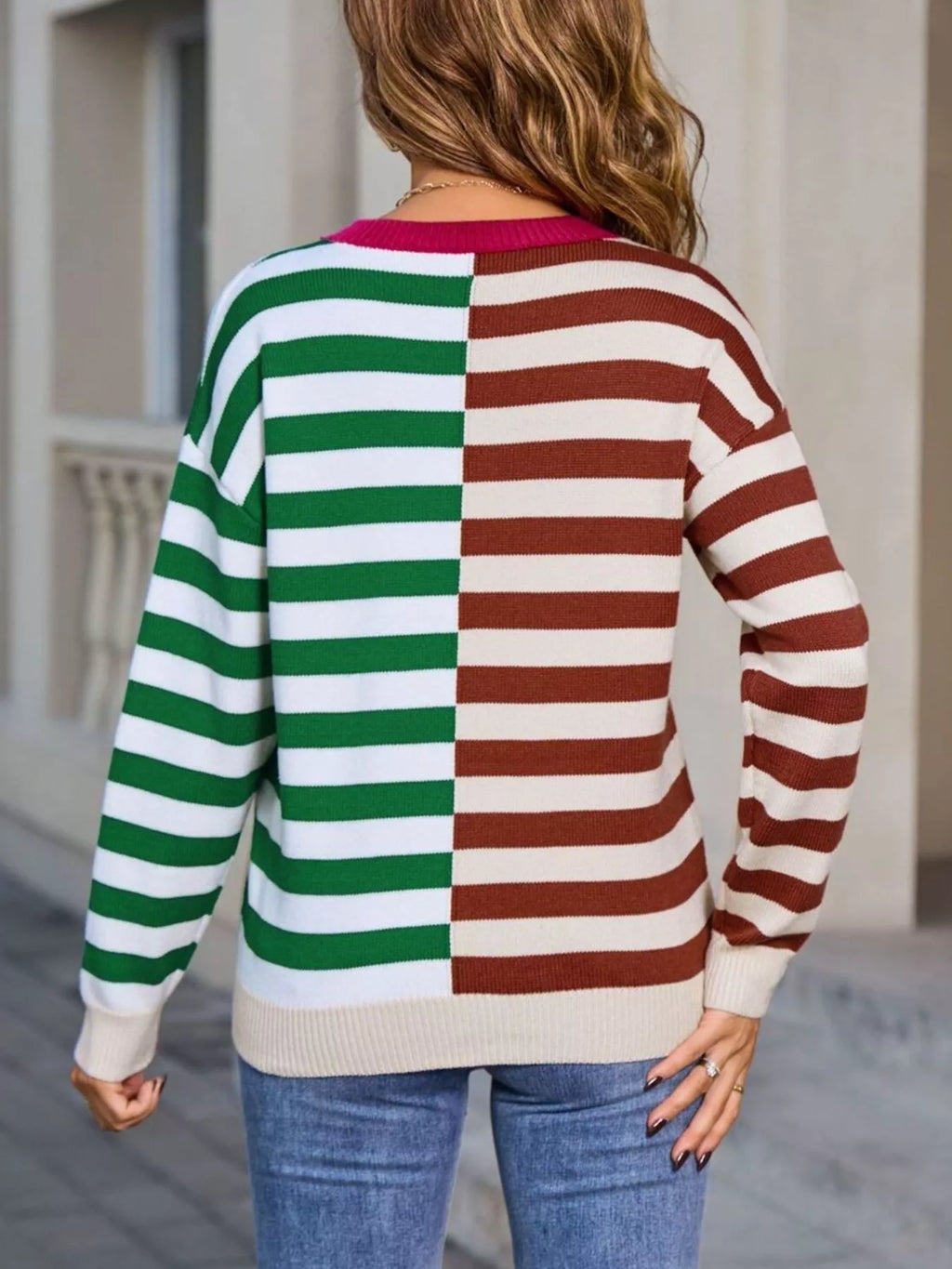 Striped Round Neck Long Sleeve Sweater