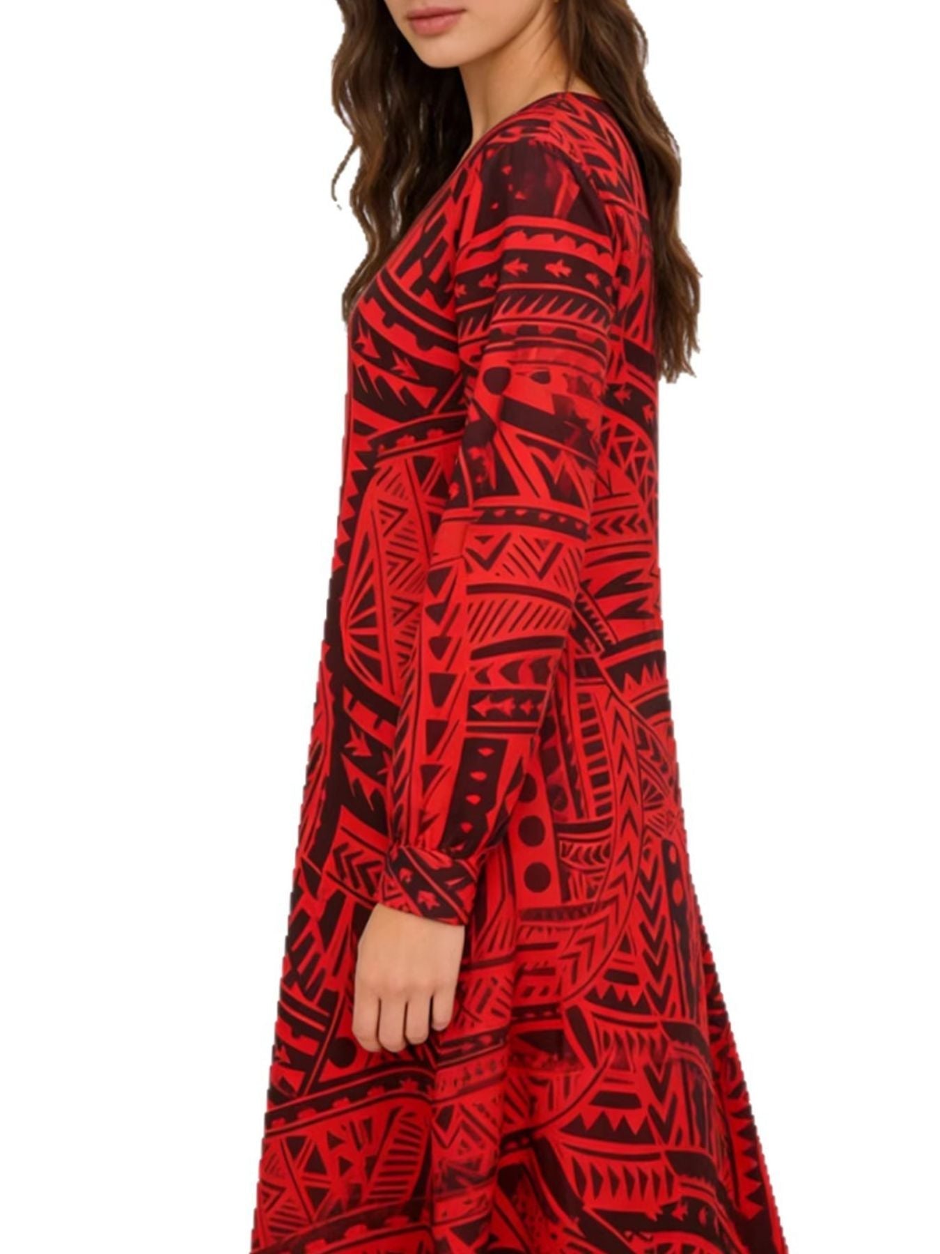 Tribal Print V-Neck Long Sleeve Dress