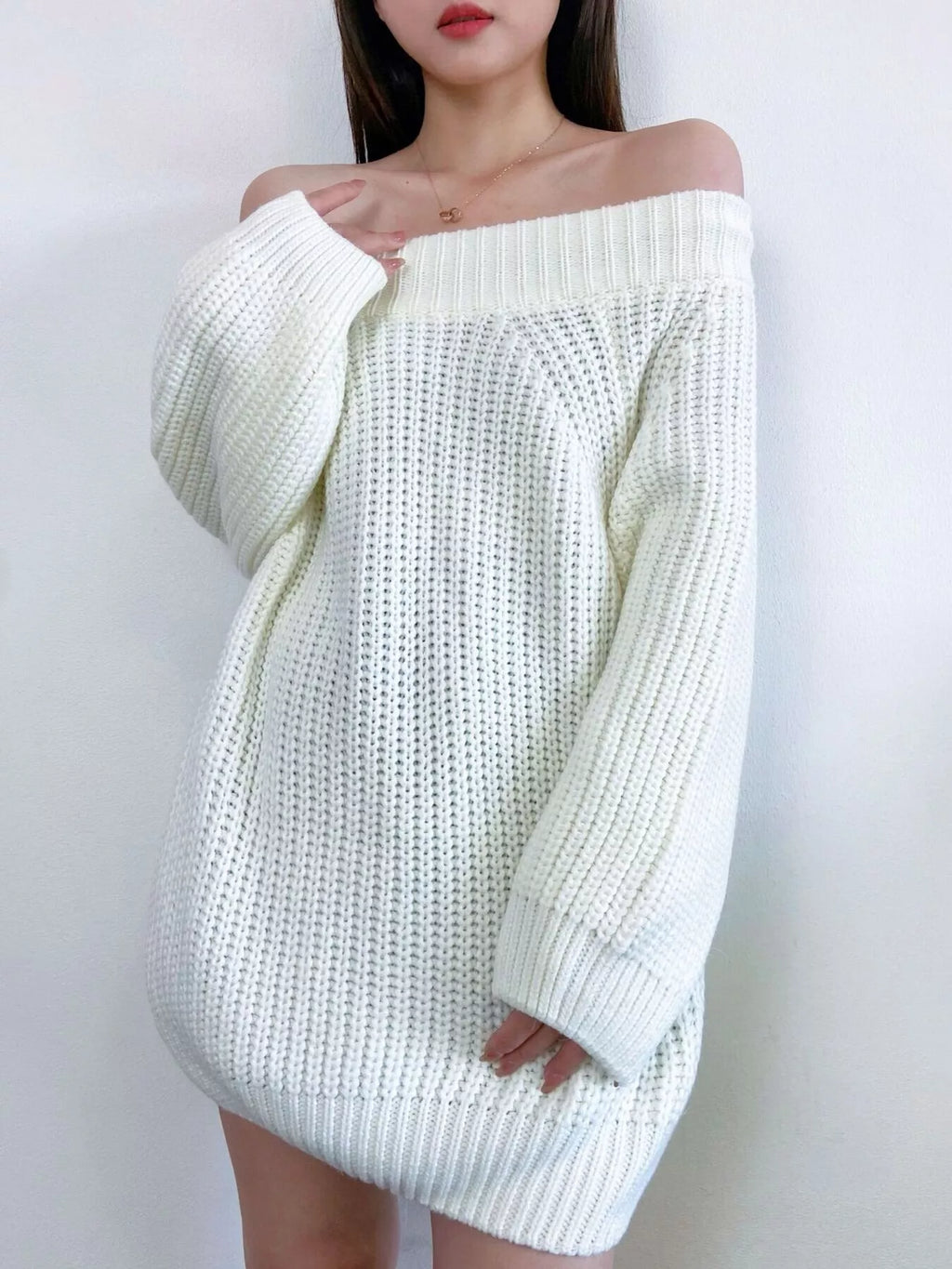 Off-Shoulder Chunky Knit Sweater