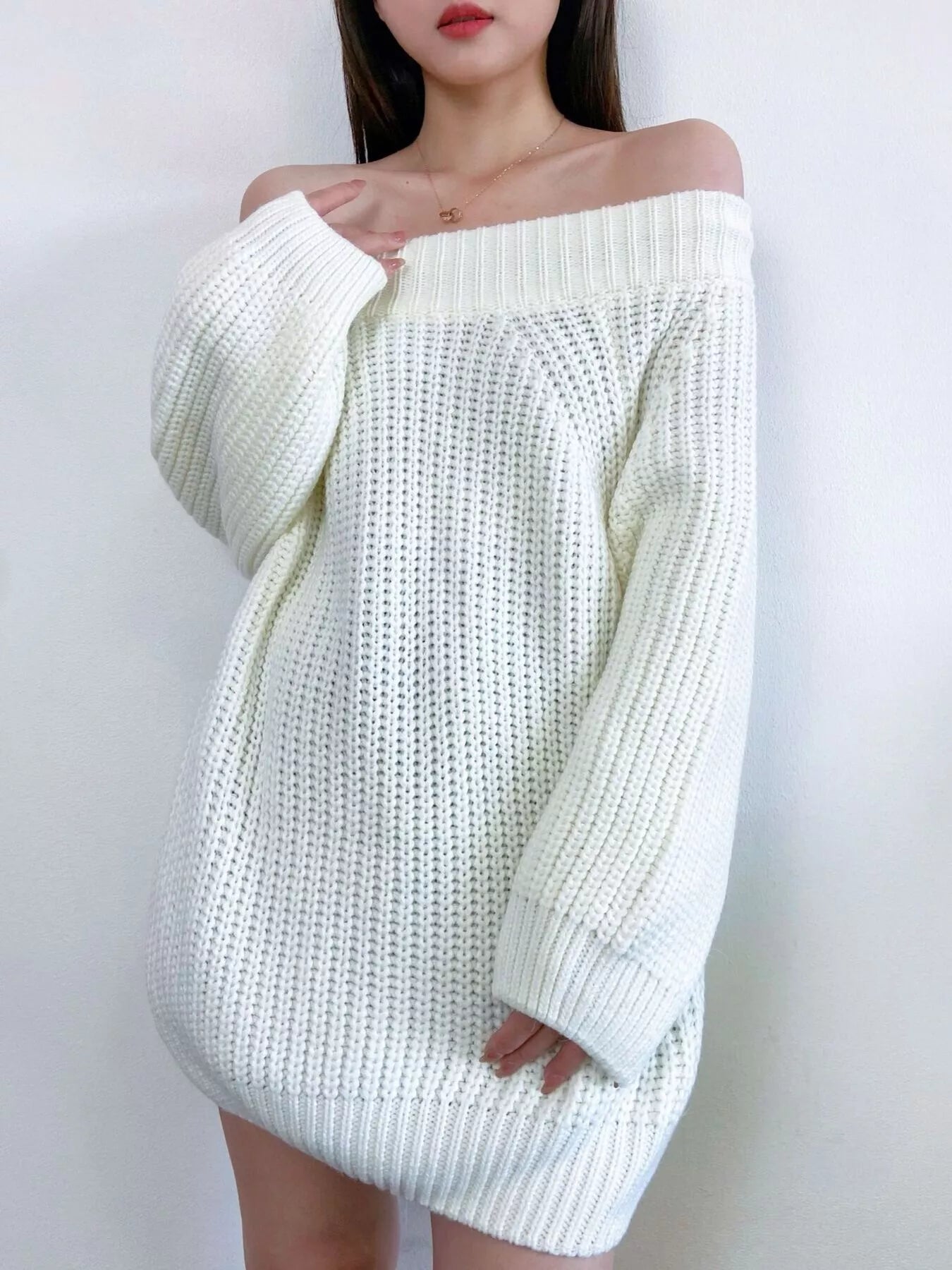 Off-Shoulder Chunky Knit Sweater