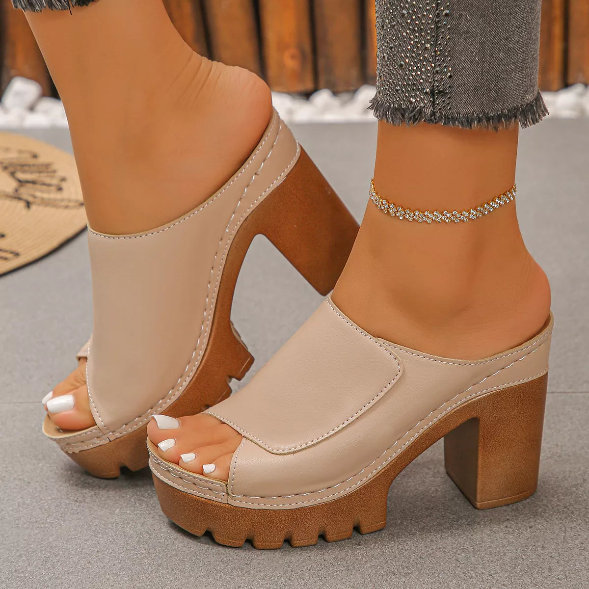Open Toe Block Heels Sandals