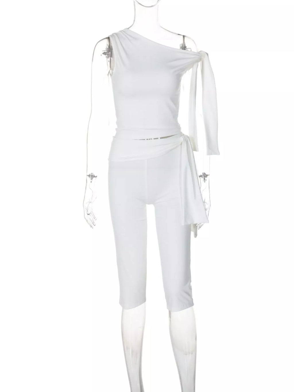 Tied One Shoulder Top and Capris Set