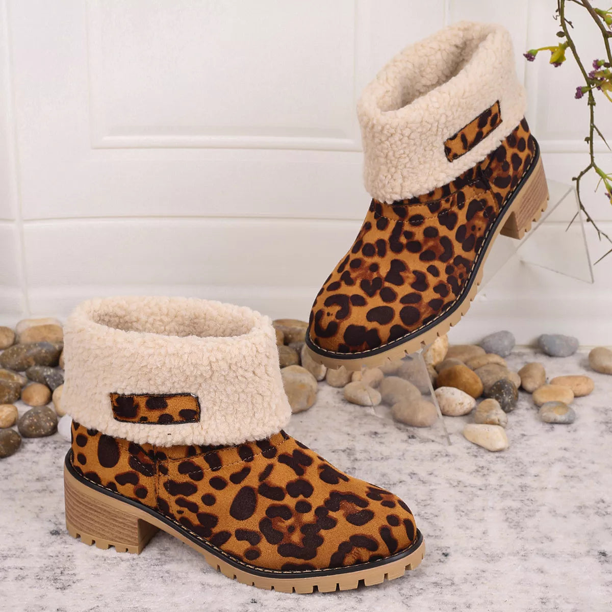 Leopard Print Plush Lined Boots