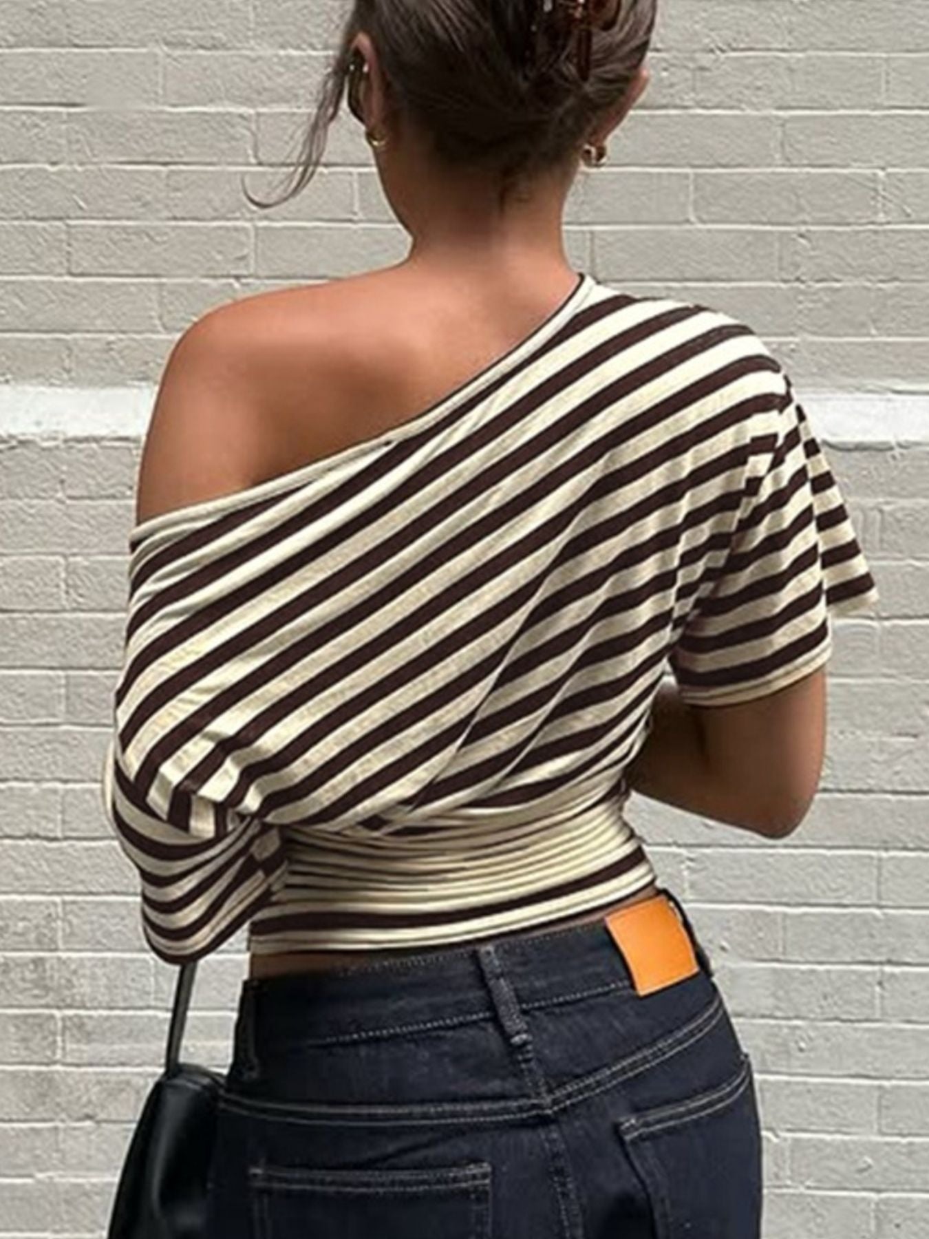 Striped One-Shoulder T-Shirt