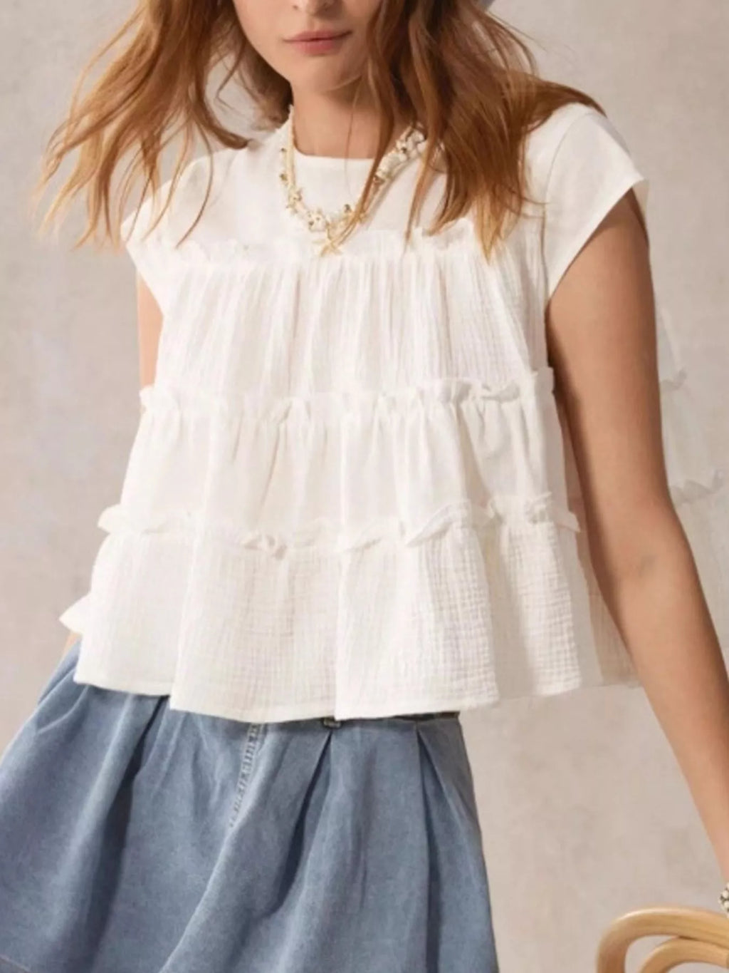 Tiered Cap Sleeve Blouse