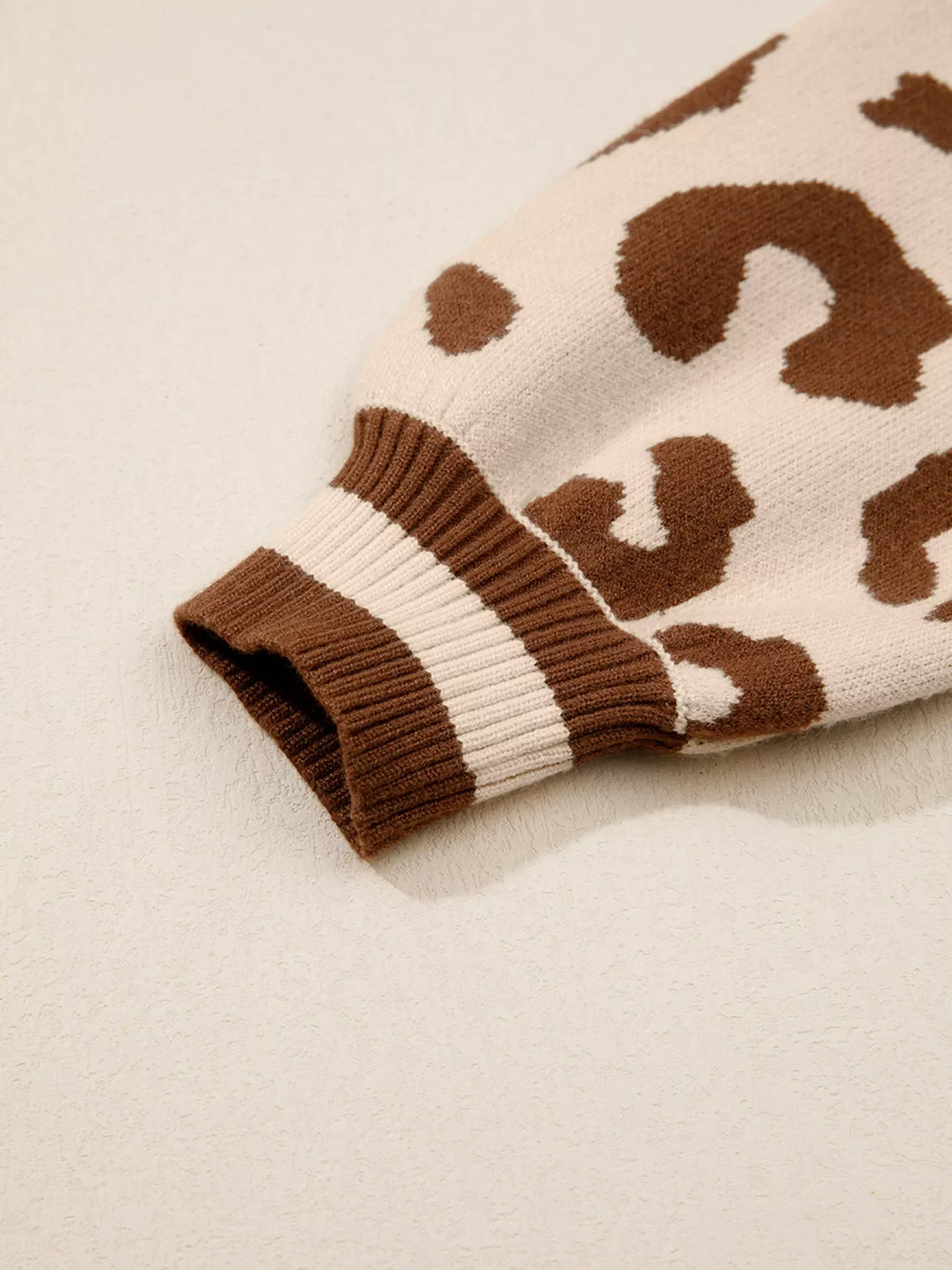 Leopard Knit Notched Casual Sweater