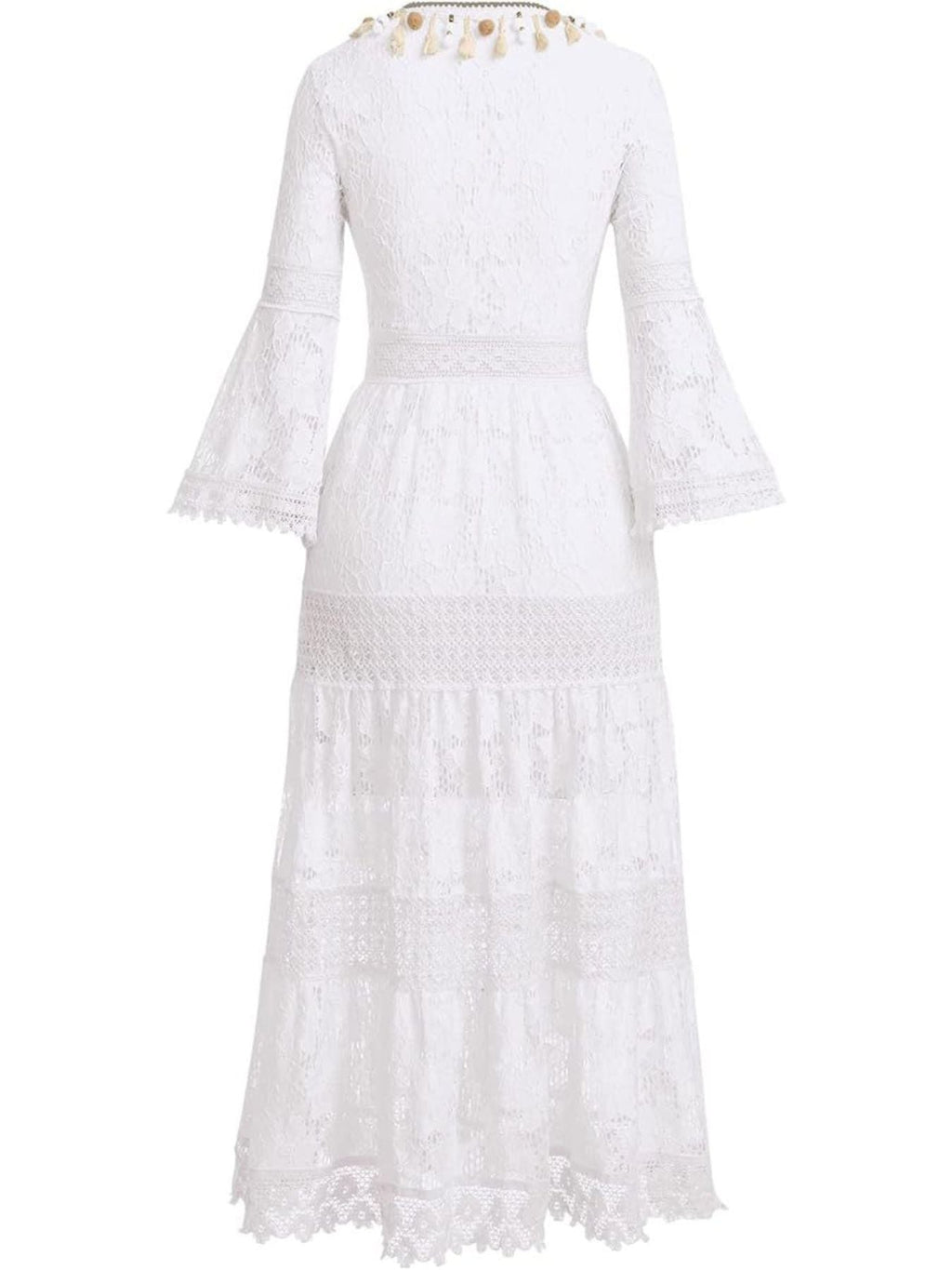Bohemian Lace Maxi Dress with Bell Sleeves