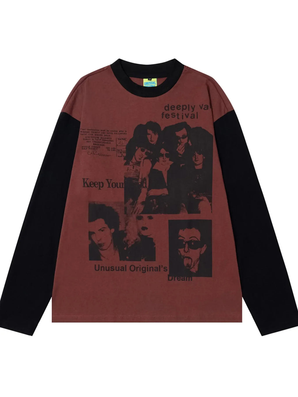 Men's Vintage Style Photo Print Contrast Sleeve T-Shirt