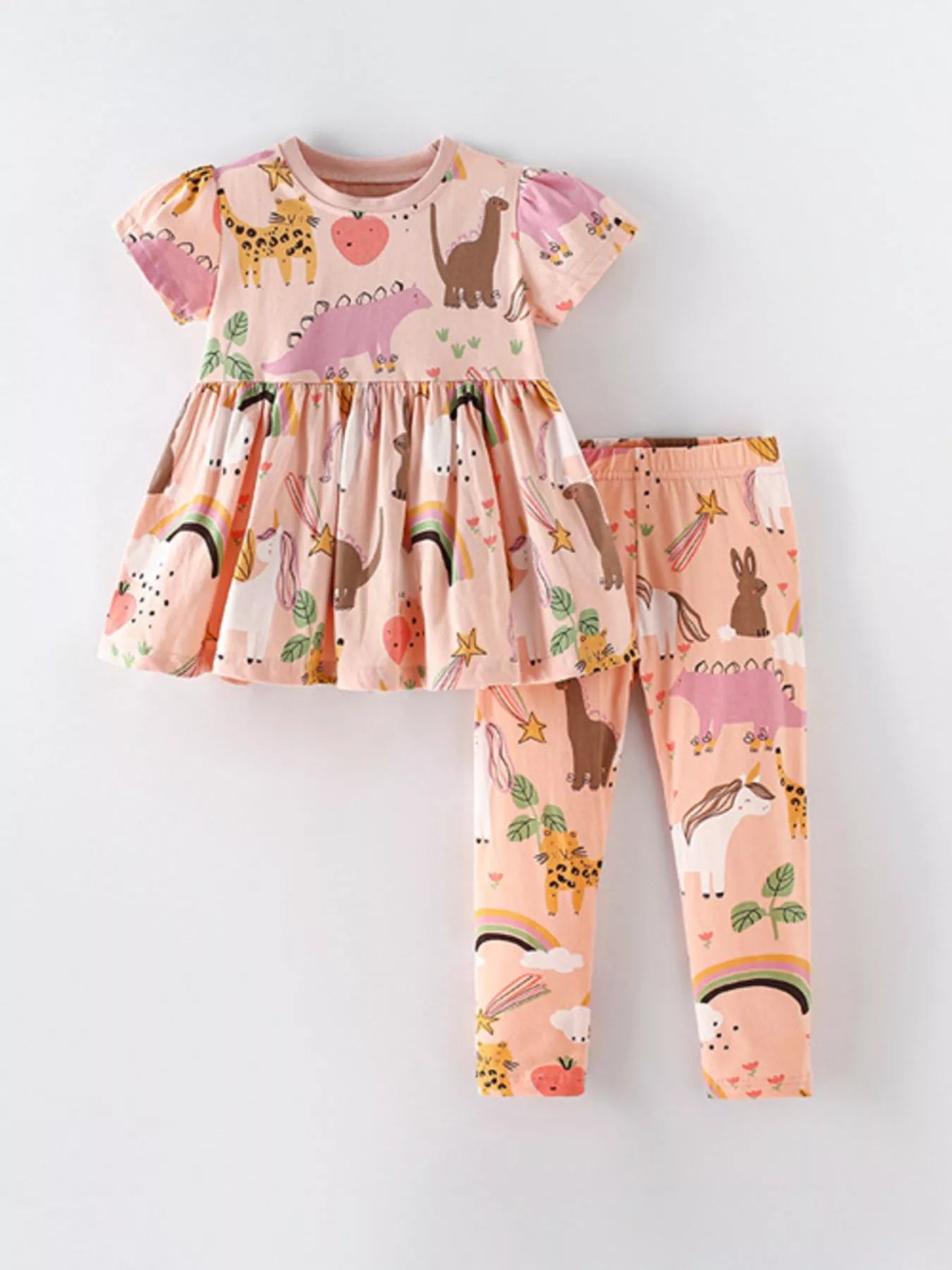 Children's Dinosaur & Rainbow Print Top and Pants Set
