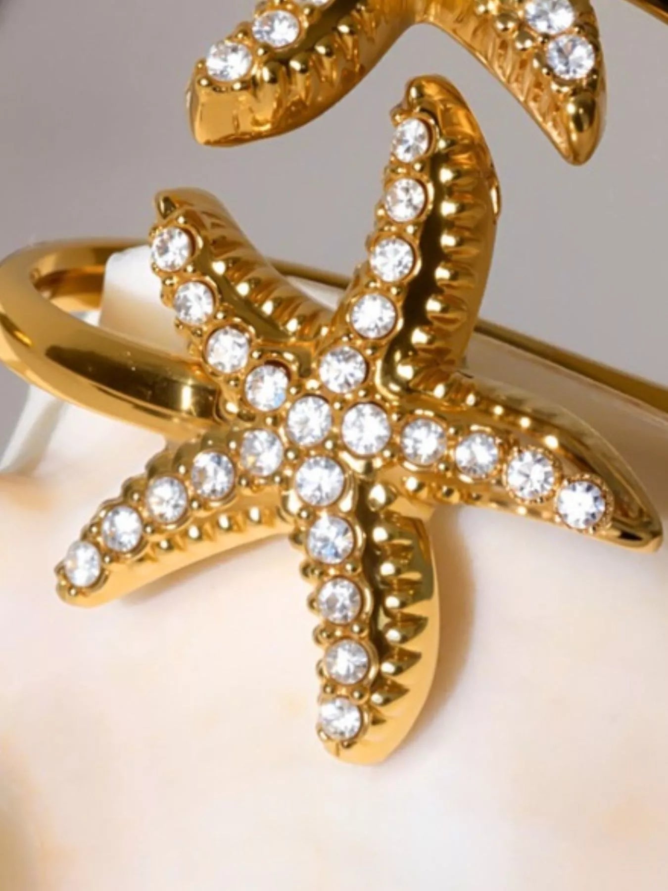 18K Gold-Plated Stainless Steel Zircon Starfish Ring