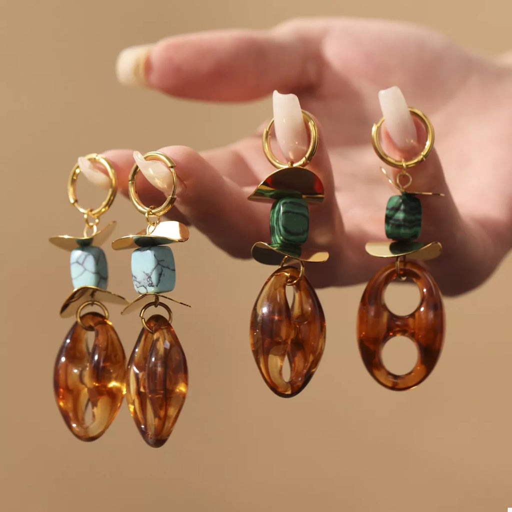 Turquoise Resin Geometric Drop Earrings