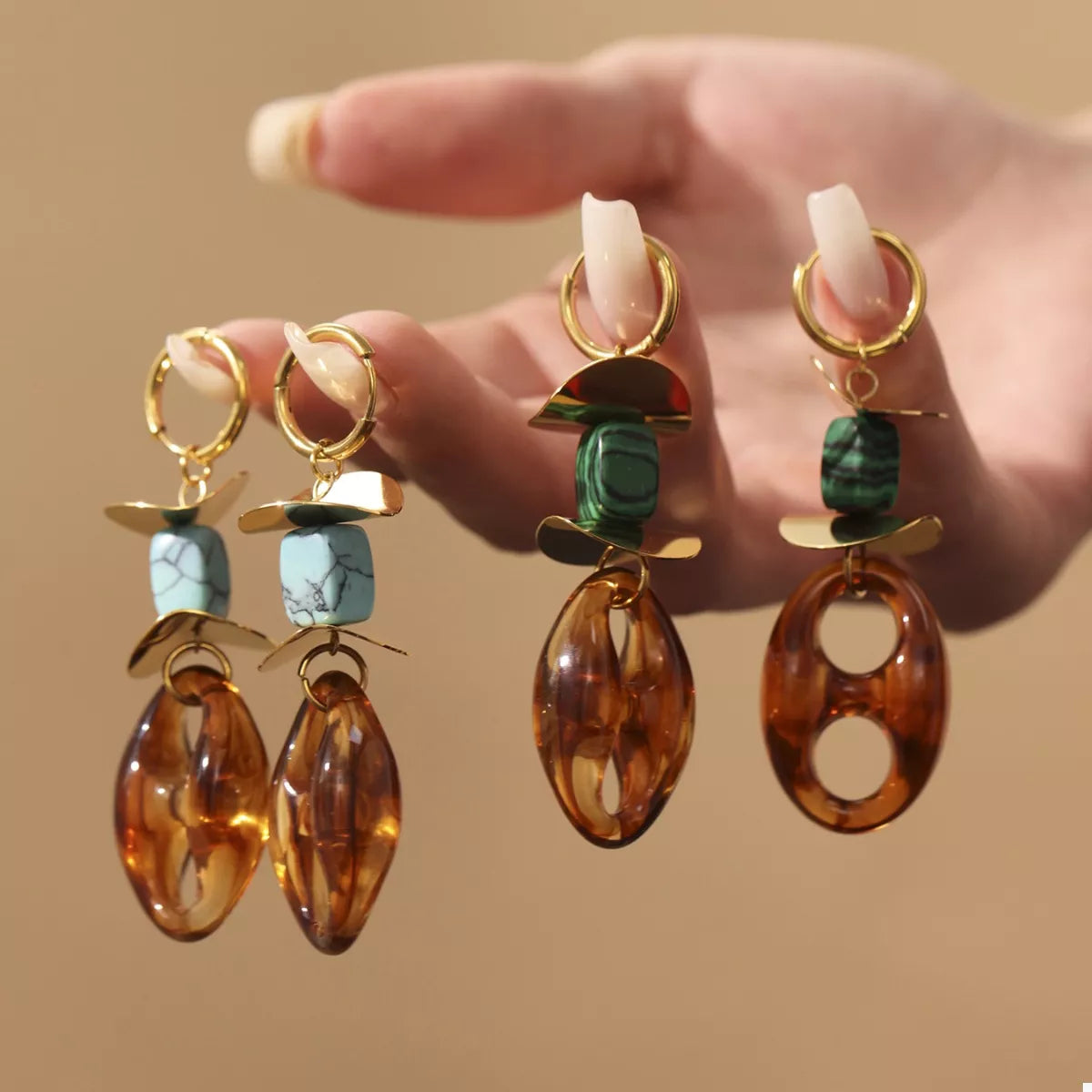 Turquoise Resin Geometric Drop Earrings