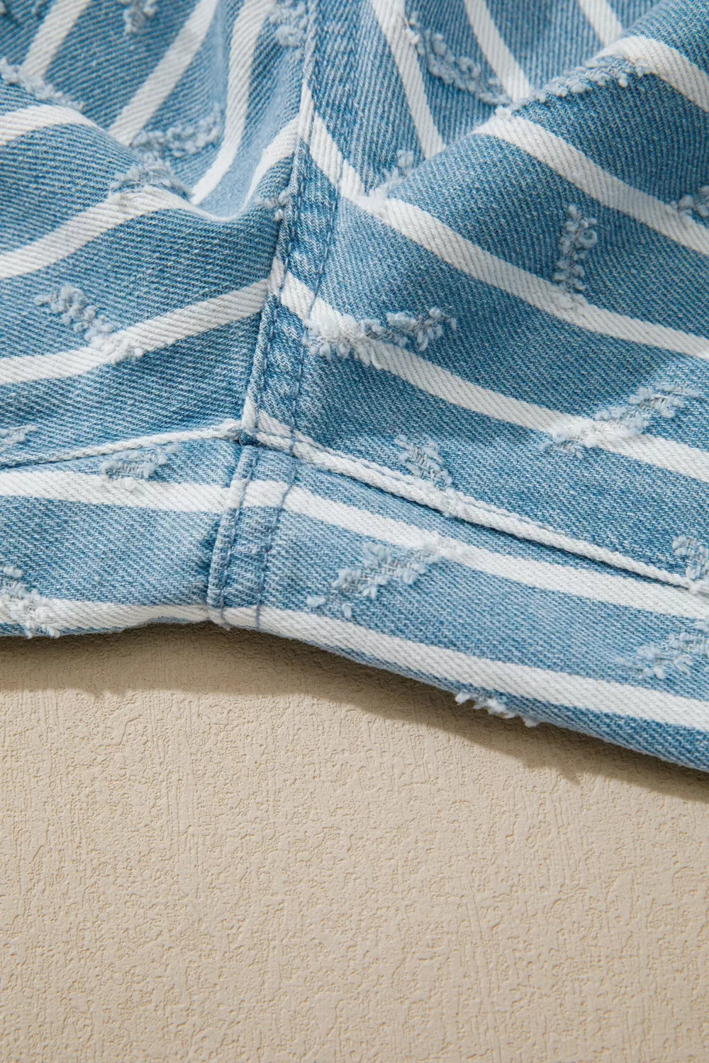 Striped Distressed Ruffled Wide Leg Denim Overalls