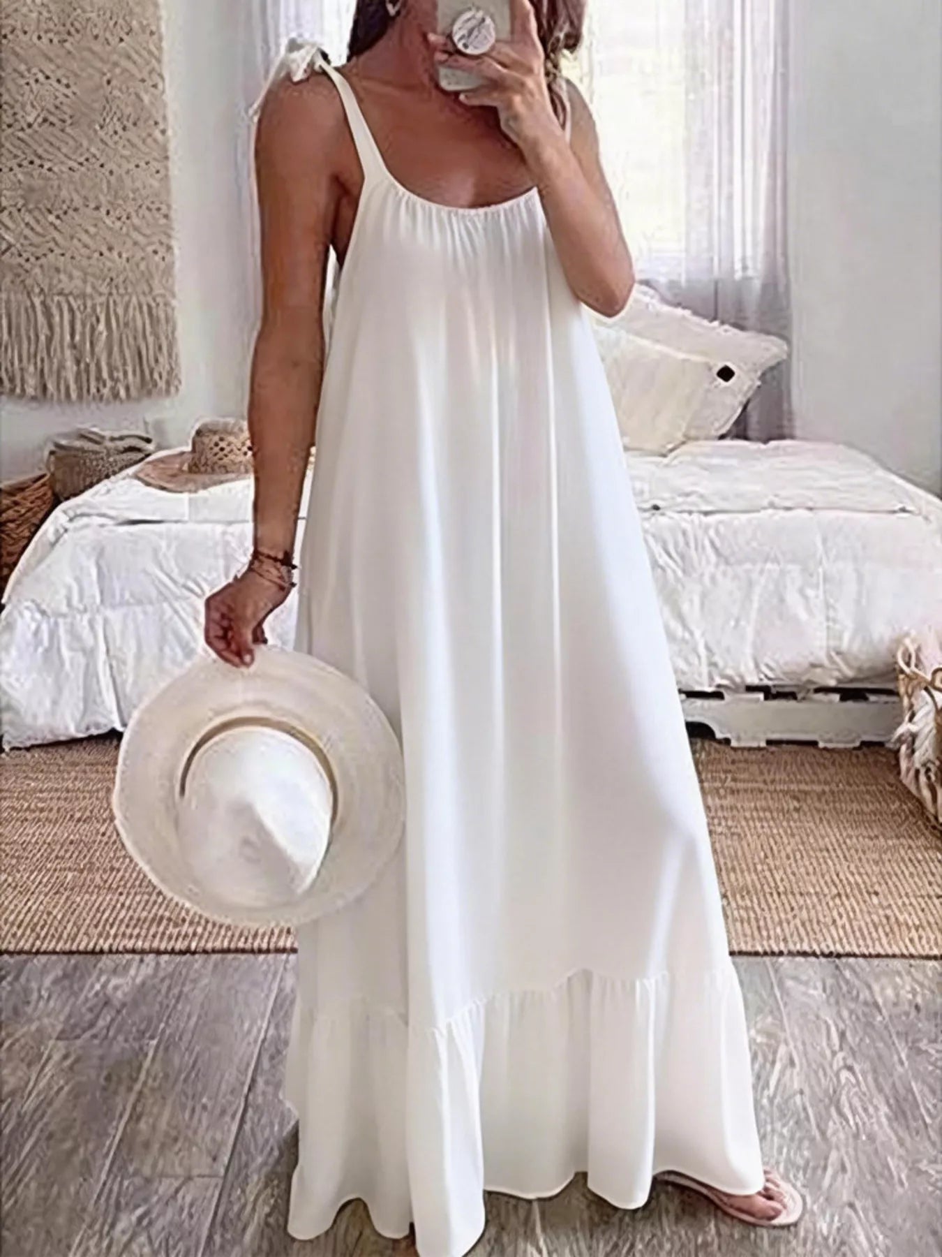 Sleeveless Tie Strap Flowy Maxi Dress