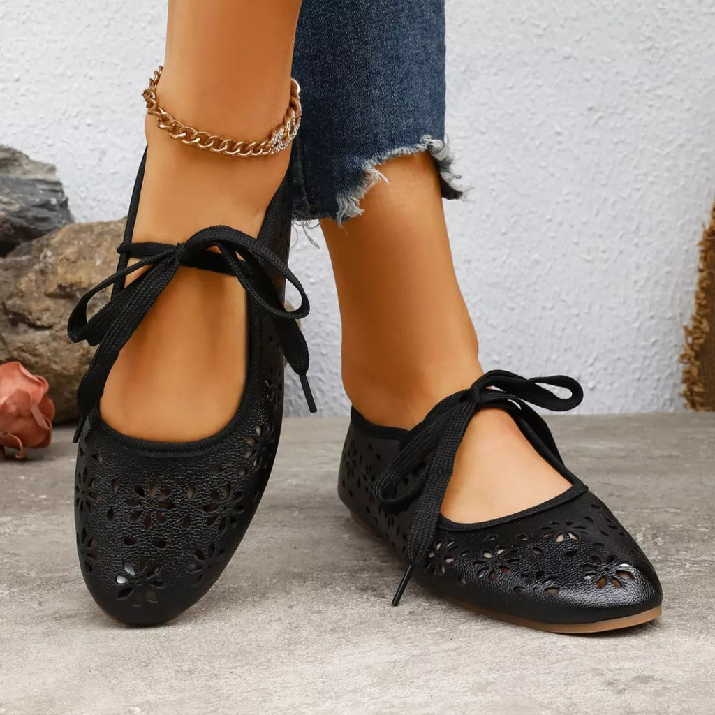 Floral Cutout Tied Slip-Ons