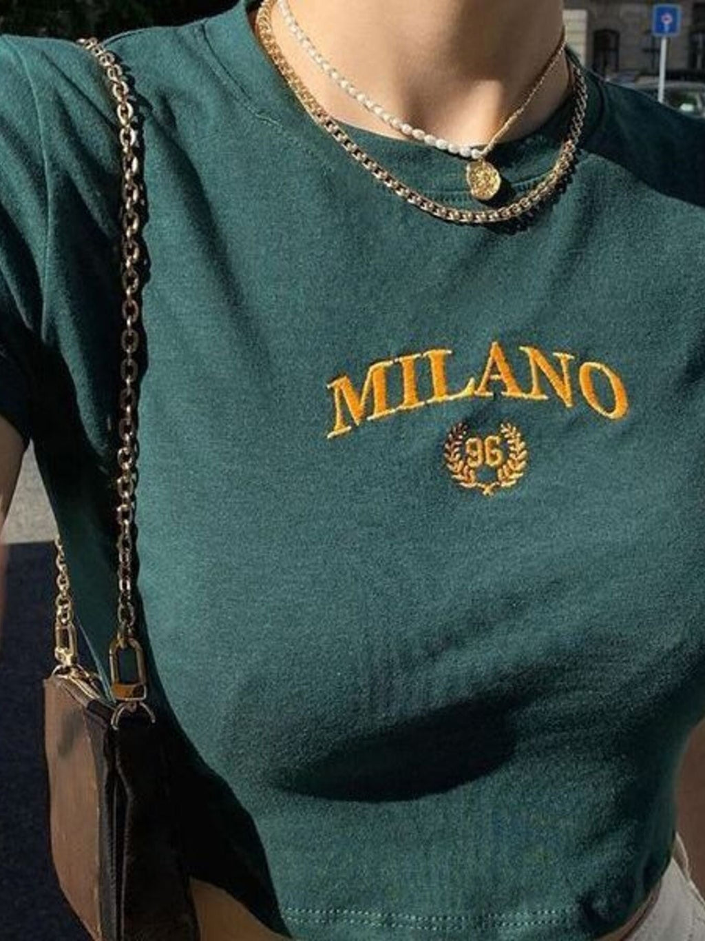 Letter Embroidered Cropped T-Shirt