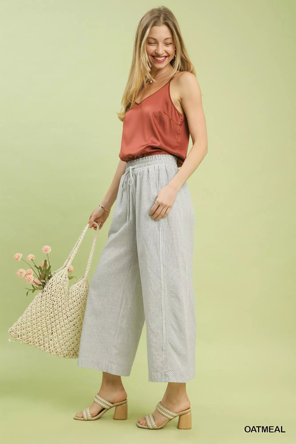 Umgee Linen Blend Striped Wide Leg Pants