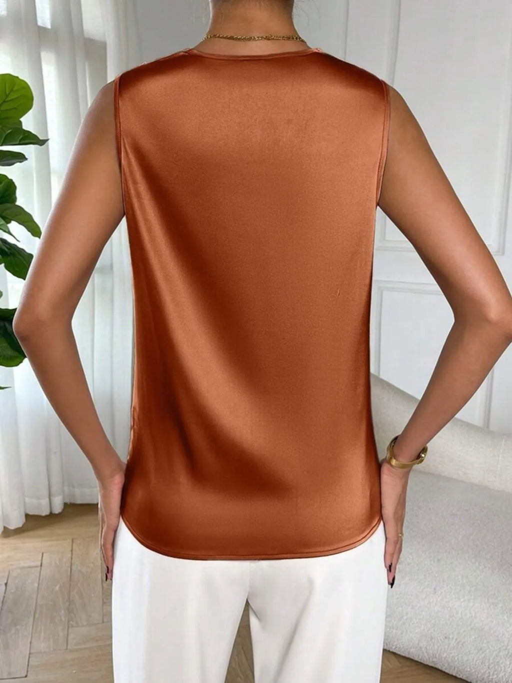 Satin Cowl Neck Sleeveless Blouse