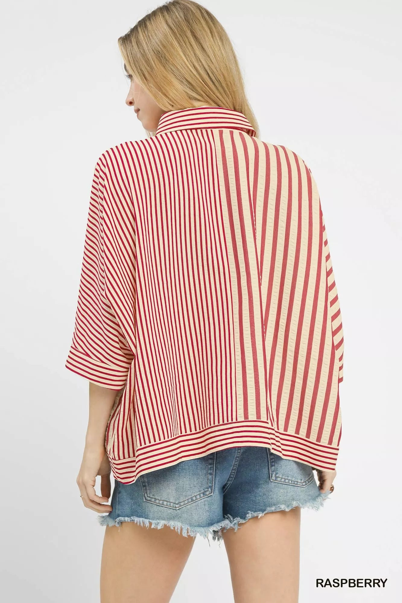 Umgee Mixed Stripe Oversized Button Down Top