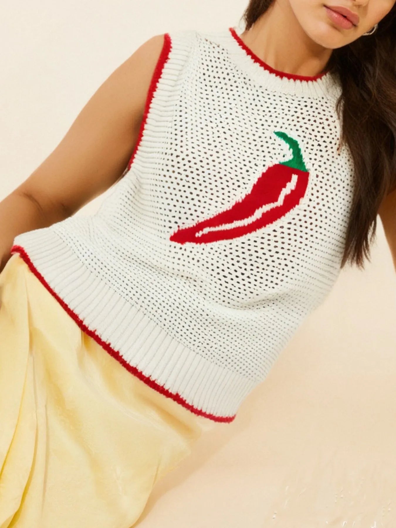 Chili Pepper Crochet Knit Tank Top