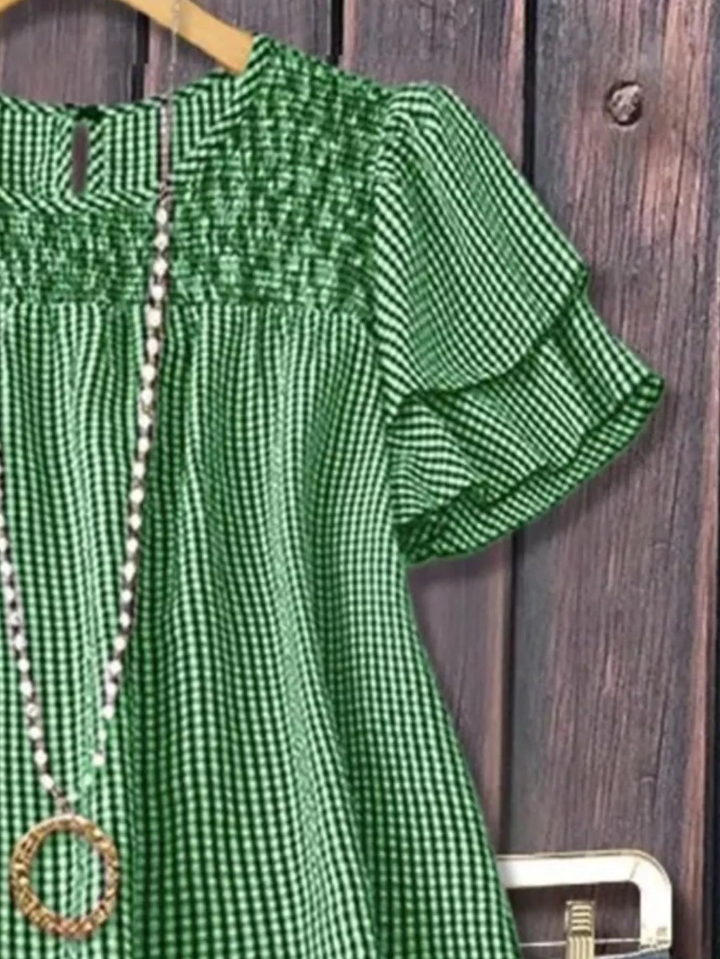 Full Size Gingham Smocked Ruffle Sleeve Blouse Plus Size