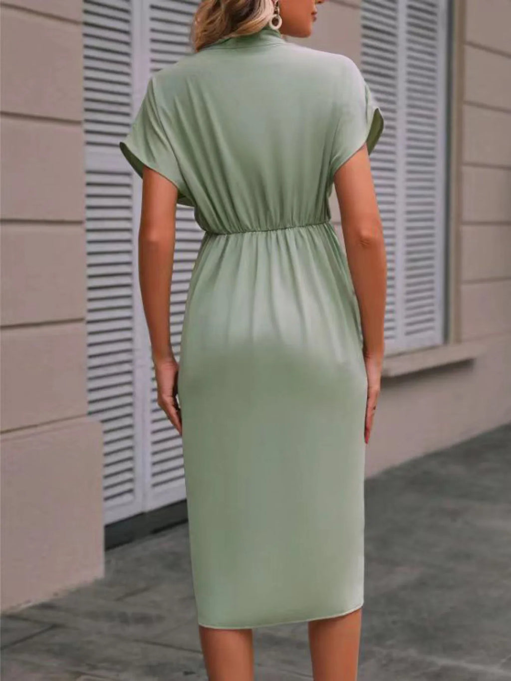 Ruched Surplice Short Sleeve Dress