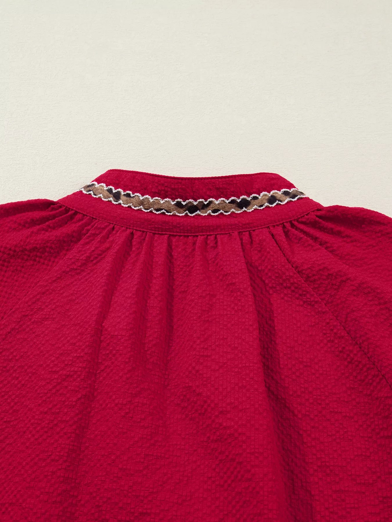 Leopard Notched Long Sleeve Blouse