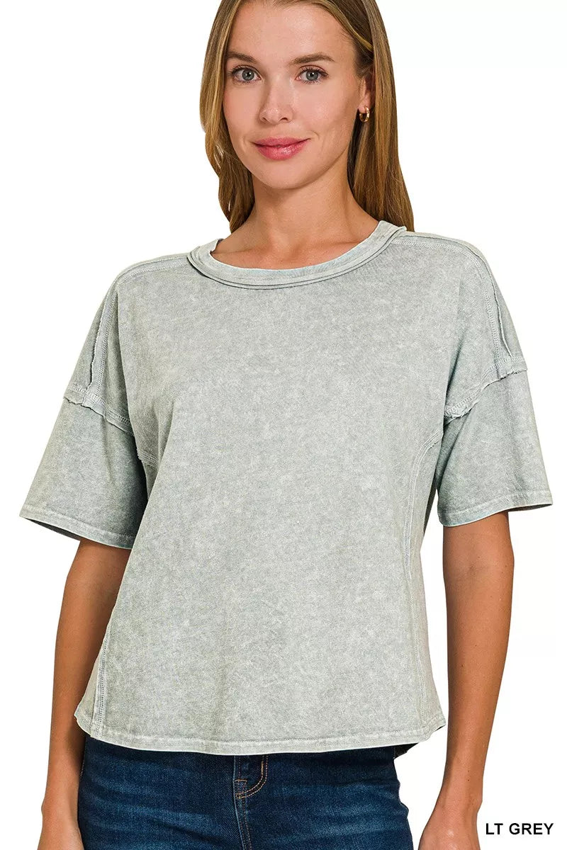 Zenana Halo Snow Washed Short Sleeve Tee and Shorts Set