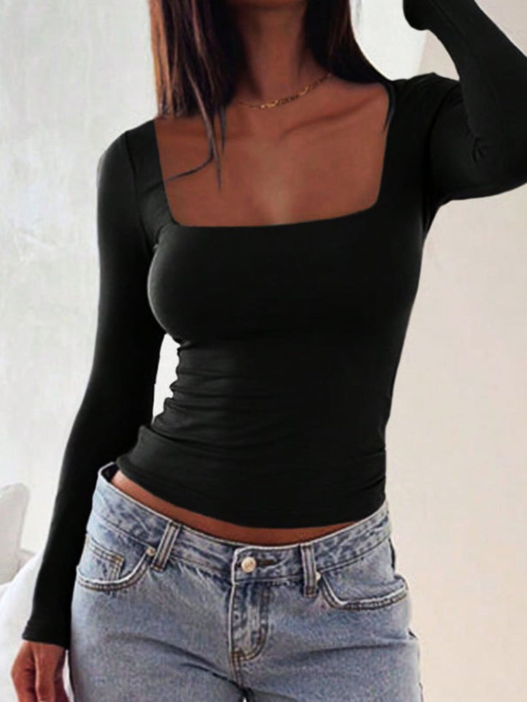 Square Neck Slim Fit Long Sleeve T-Shirt