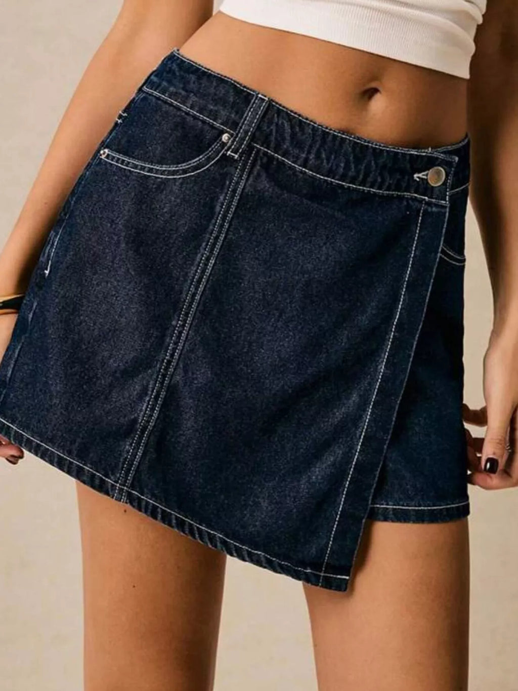 Button Up Short Sleeve Top and Skort Denim Set