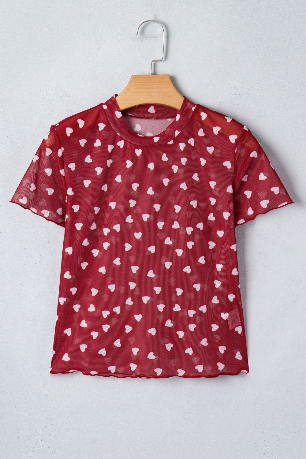 Sheer Heart Print Fitted Top